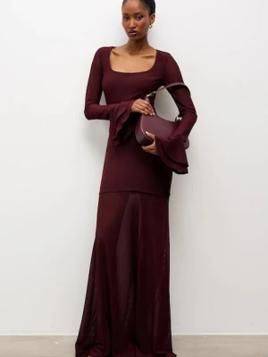 Answear.LAB sukienka kolor bordowy maxi rozkloszowana