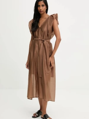 Answear.LAB sukienka kolor brązowy midi oversize