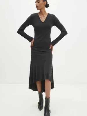 Answear.LAB sukienka kolor czarny midi rozkloszowana