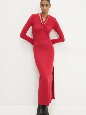 Answear.LAB sukienka kolor czerwony maxi rozkloszowana