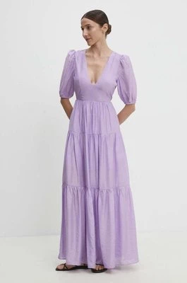 Answear Lab sukienka kolor fioletowy maxi rozkloszowana