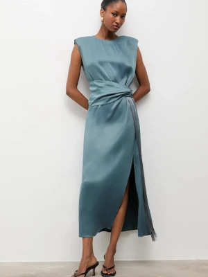 Answear.LAB sukienka kolor niebieski midi rozkloszowana