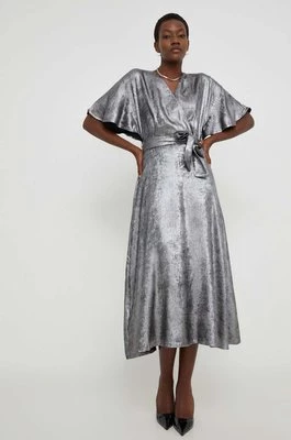 Answear Lab sukienka kolor srebrny midi rozkloszowana