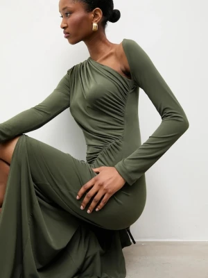 Answear.LAB sukienka kolor zielony maxi dopasowana