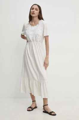 Answear Lab sukienka lniana kolor biały maxi rozkloszowana
