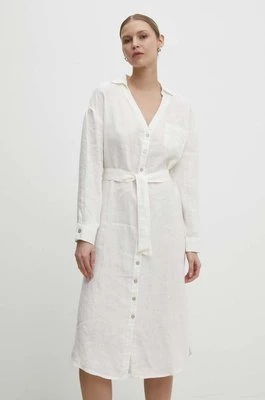 Answear Lab sukienka lniana kolor biały midi prosta