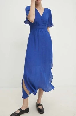 Answear Lab sukienka lniana kolor niebieski maxi rozkloszowana