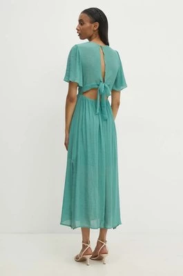Answear Lab sukienka lniana kolor turkusowy maxi rozkloszowana