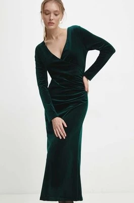 Answear Lab sukienka welurowa kolor zielony maxi dopasowana