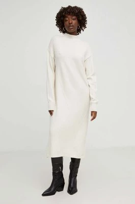 Answear Lab sukienka z domieszką wełny kolor beżowy midi oversize