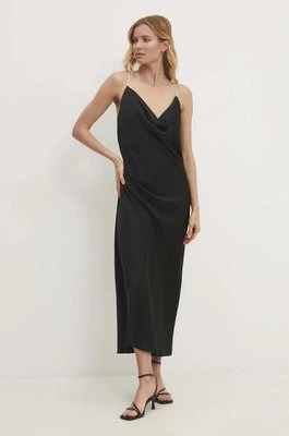 Answear Lab sukienka z jedwabiem kolor czarny maxi rozkloszowana