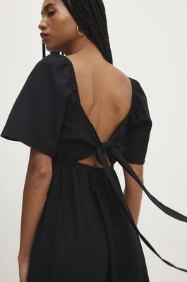 Answear Lab sukienka z lnem kolor czarny midi rozkloszowana