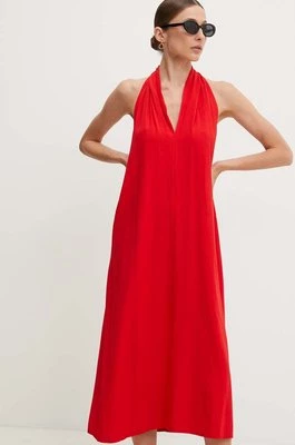 Answear Lab sukienka z lnem kolor czerwony midi rozkloszowana