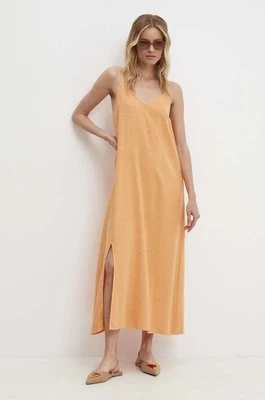 Answear Lab sukienka z lnem kolor pomarańczowy maxi rozkloszowana