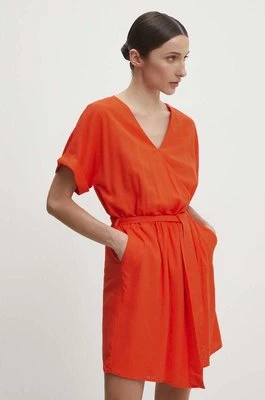 Answear Lab sukienka z lnem kolor pomarańczowy mini rozkloszowana