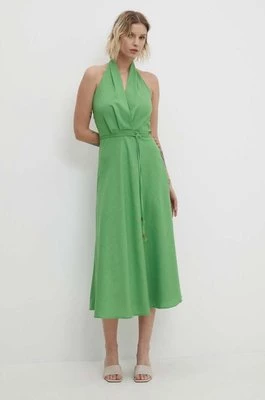 Answear Lab sukienka z lnem kolor zielony maxi rozkloszowana