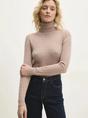 Answear.LAB sweter damski kolor beżowy lekki z golfem