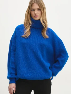 Answear Lab sweter damski kolor niebieski ciepły z golfem