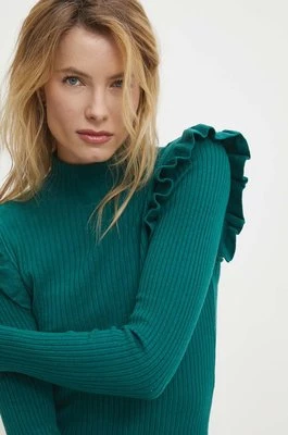 Answear Lab sweter damski kolor zielony lekki z półgolfem