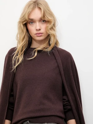 Answear.LAB sweter z wełny merino z szalem damski kolor brązowy lekki
