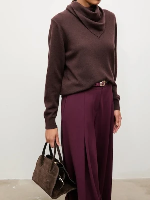 Answear.LAB sweter z wełny merino z apaszką damski kolor brązowy lekki