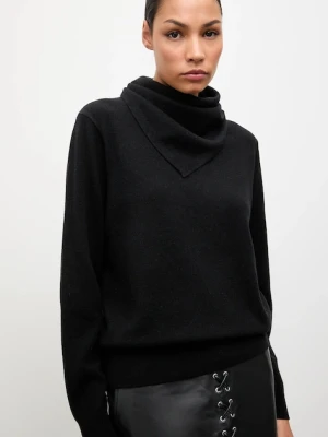 Answear.LAB sweter z wełny merino z apaszką damski kolor czarny lekki