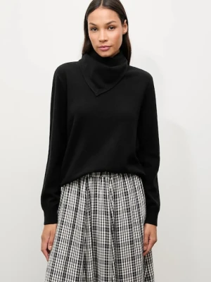 Answear.LAB sweter z wełny merino z apaszką damski kolor czarny lekki