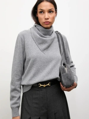 Answear.LAB sweter z wełny merino z apaszką damski kolor szary lekki