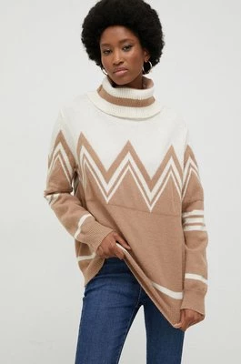 Answear Lab sweter z wełną damski kolor beżowy z golfem