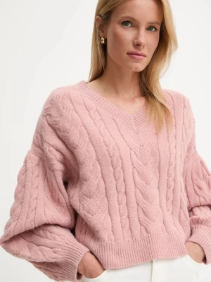 Answear.LAB sweter z wełną damski kolor różowy ciepły