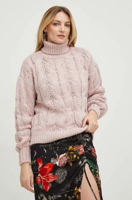 Answear Lab sweter z wełną damski kolor różowy ciepły z golfem