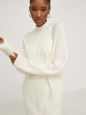 Answear.LAB sweter z wełną kolor biały z półgolfem