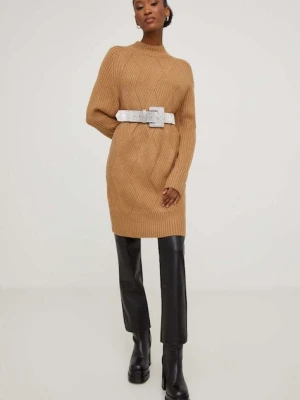 Answear Lab sweter z wełną kolor brązowy z półgolfem