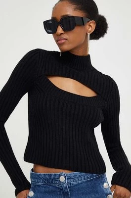 Answear Lab sweter z wełną kolor czarny lekki z półgolfem
