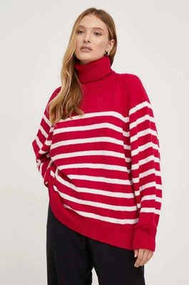 Answear Lab sweter z wełną kolor różowy ciepły z golfem