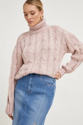 Answear Lab sweter z wełną kolor różowy z golfem