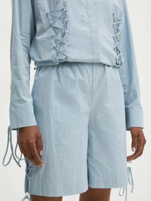Answear Lab szorty bawełniane kolor niebieski gładkie high waist