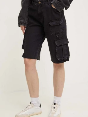 Answear Lab szorty jeansowe damskie kolor czarny gładkie high waist