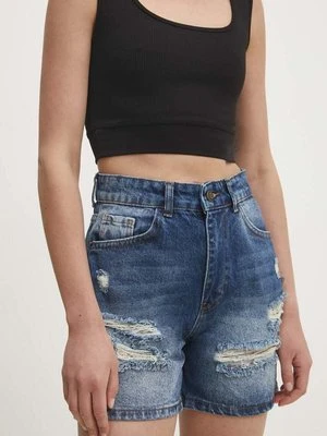 Answear Lab szorty jeansowe damskie kolor granatowy gładkie high waist