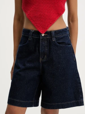 Answear Lab szorty jeansowe damskie kolor granatowy gładkie high waist