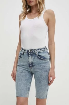 Answear Lab szorty jeansowe damskie kolor niebieski gładkie high waist