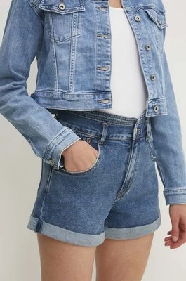 Answear Lab szorty jeansowe damskie kolor niebieski gładkie high waist