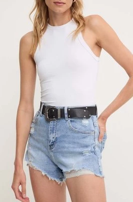 Answear Lab szorty jeansowe damskie kolor niebieski gładkie high waist