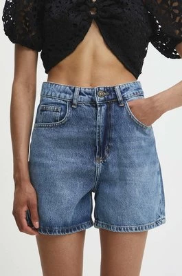 Answear Lab szorty jeansowe damskie kolor niebieski gładkie high waist