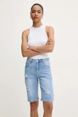 Answear Lab szorty jeansowe damskie kolor niebieski gładkie high waist