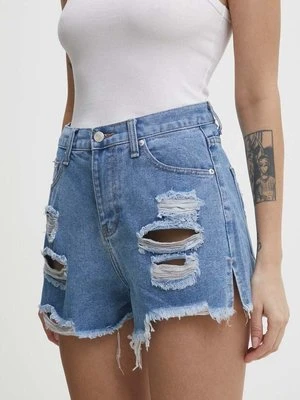 Answear Lab szorty jeansowe damskie kolor niebieski gładkie high waist