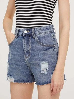 Answear Lab szorty jeansowe damskie kolor niebieski gładkie high waist