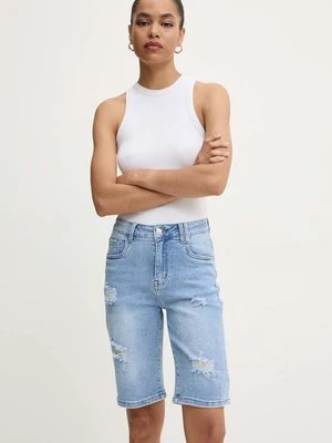 Answear Lab szorty jeansowe damskie kolor niebieski gładkie high waist