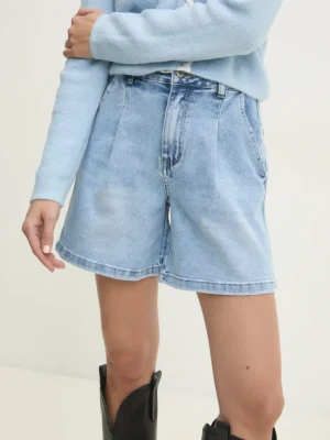 Answear Lab szorty jeansowe damskie kolor niebieski gładkie high waist