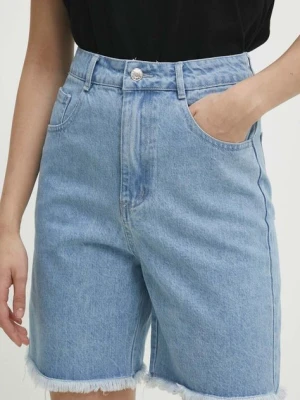 Answear Lab szorty jeansowe damskie kolor niebieski gładkie high waist